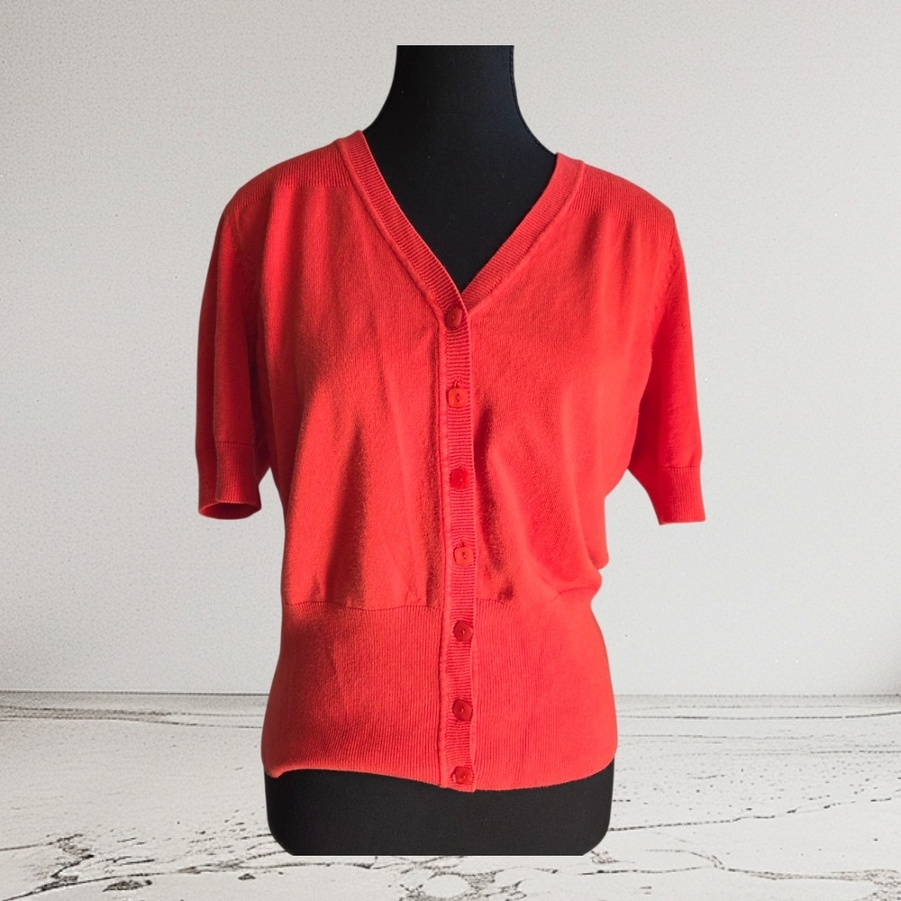 Cleo OrangeWomen's Cardigan Sweater With Cute Square Buttons Size Med